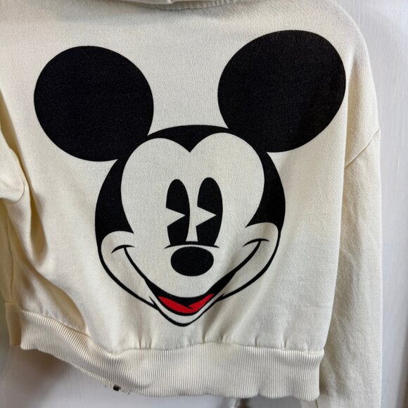 Disney Mickey Mouse Cream Zip-Up Hoodie XS – Retro Graphic Sweatshirt - Picture 9 of 9